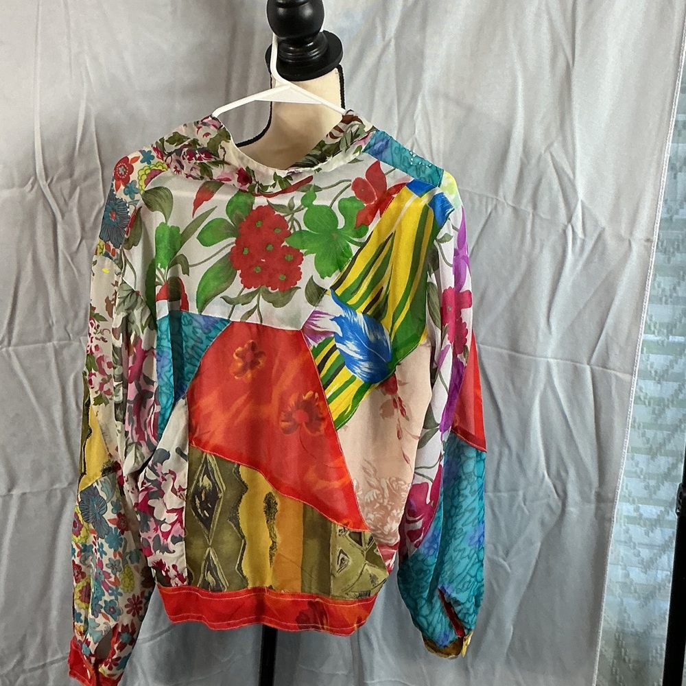 Sacred Threads Patchwork Boho Top Size Large Colo… - image 3